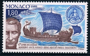 1Pcs/Nastaviť Nové Monako Post Pečiatka 1982 Staroveký Rímsky Básnik Virgil Plachetnici Gravírovanie Pečiatok MNH