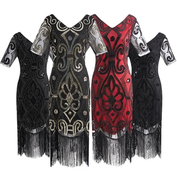 2021 Ženy Party Šaty Župan Femme 1920 Veľký Gatsby Krídlovky Sequin Fringe Midi Šaty Vestido Jar Leto Art Deco Retro Šaty