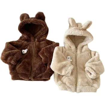 2023 Zimný Kabát Dieťa 0-3 roky Novorodenca Chlapec Dievča Baránok Vlna Teplé Bundy Vrecko Velvet Cardigan Outwear Deti Oblečenie
