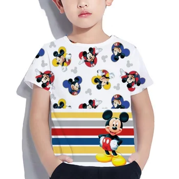 2024 Disney Lete Bežné Krátkym Rukávom Mickey Topy Deti Zábavné Voľné O Krk Chlapčenské, detské Oblečenie Ulici Bežné T-Shirt 3D