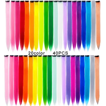 40Pcs Farebné Clip in predlžovanie Vlasov 22 inch Rainbow Syntetický Multi-Farebné Strany Zvýrazniť Hairpiece pre Ženy, Dievčatá, Deti, Darčeky