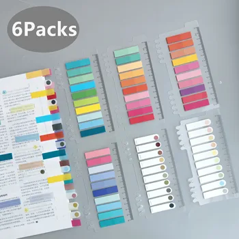 6Packs Index Karty S Pravítko Zapisovať Súbor Kariet Vlajky Farebné Stránke Značky, Etikety Na Čítanie Poznámok Knihy Školy Kancelárske potreby