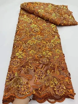 Africké Flitrami Čistý Čipky Textílie 2023 Burnt Orange Vysoko Kvalitnej Čipky, Výšivky Francúzsky Oka Textílie, Čipky Pre Nigérijský Party Šaty