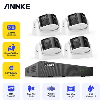 ANNKE 6MP Bezpečnostné Kamery Dual Objektívom, 8CH NVR Ultra HD POE Ai Ľudských Detekcie CCTV kamerový Auta 180 Stupňov Panoramatické