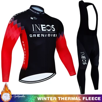 Bicykle Profesionálne Cyklistické Tričko Zimné Thermal Fleece Jersey INEOS Bib Mužov Nastaviť Športové Oblečenie Kompletný 2024 Oblečenie Cestný Bicykel