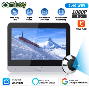 Camluxy Tuya 4.3 Palcový Wifi Dvere Peephole Kamera Bezdrôtový Zvonček Pre Domáce 1080p 120° Široký Uhol PIR Bezpečnosť-Ochrana