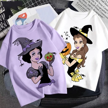 Deti Oblečenie Dievča, Nové Letné 2022 T-shirt Kreslených Princezná Módne Tlač Disney Anime Šaty, Biela, Fialová Kolo Krku Top