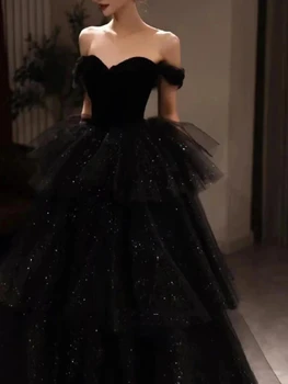 Francúzsky Elegantný Pás Čierne Večerné Šaty Jeden-ramenný Narodeniny Prom Šaty, Sexy Jednoduché plesové Šaty, Skladaný Oka Svadobné Party Šaty