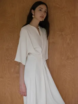 Francúzsky High-End jednofarebné Šaty pre Ženy, Nový Dizajn Cíti, Chudnutie, Čipky, Dochádzanie Dlhé Šaty, na Jar a na Jeseň