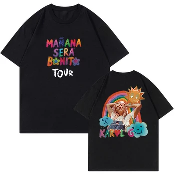 Karol G Merch Manana Sear Bonito Tour T-shirt Módne Crewneck Krátke Sleeve Tee Muži Ženy T-shirt 2023 Nové Zábavné Oblečenie