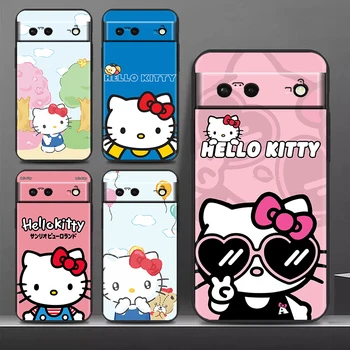 Krásne Anime Hello Kitty Shockproof Prípade pre Google Pixel 8 7 6 Pro 6a 4 4a 5 5a XL 5G Mäkké Čierny Kryt Telefónu