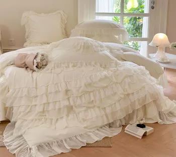 Luxusné sladké princezná ružová posteľná bielizeň nastaviť dievča,plné kráľovná kráľ fairyfair čipiek, bavlny bytový textil posteľ list vankúš deka kryt