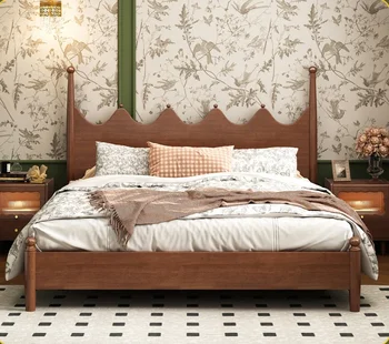 Masívneho dreva dvojlôžková spálňa bedstead orech klasická drevená posteľ