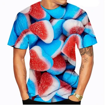 Móda Rainbow Candy 3D Tlač T-shirt Zaujímavé Gummy Okrúhlym Výstrihom, Krátke rukávy Top Pulóver Tričko