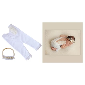 Novorodencov Sprcha Darček Princezná Jumpsuit Onepiece Headwrap Dieťa Fotografie Oblečenie, Dojčenské Oblečenie Šaty