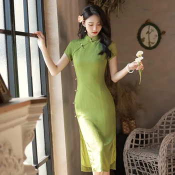 Nové Letné Qipao Elegantné Čínsky Štýl Šaty Žien Cheongsams Tradičné Mandarin Golier Spoločenské Šaty Vestidos
