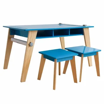 Umenie a Remeslá Stôl a Stoličku Set - Modrá/Prírodné