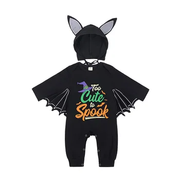 Umorden 3-24M Dieťa Baby Chlapci, Dievčatá Halloween Black Bat Roztomilý Kostým a Strašidlo Tlač Oblečenie Romper Jumpsuit Klobúk Set 2ks