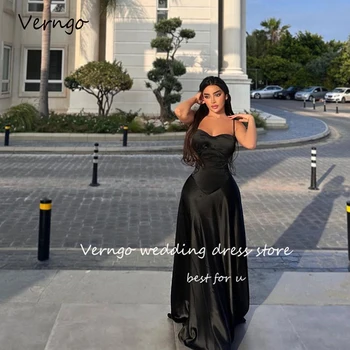 Verngo Dubaj Arabské Ženy Sexy Čierne Večerné Šaty Špagety Popruhy Hodvábny Satén Strany Noc Príležitosti Formálne Šaty Prom Šaty