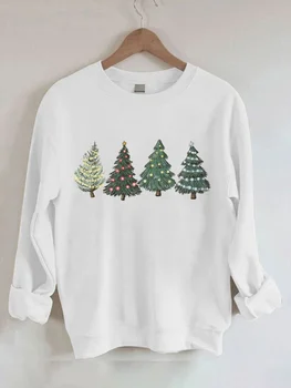 Vianočný Stromček Tlačiť Bežné Kolo Krku Mikina Žena Vintage Hoodies Módne Y2K Potu-shirt