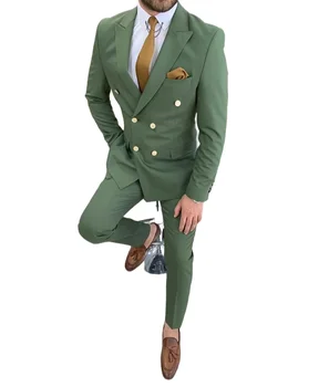Zelená Dvojitá Breasted Muži Obleky Pre Nadváhu Plus Veľkosť Svadobné Tuxedos Pre Ženícha, Modrá 2 Ks Vlastné Formálne Business Kostým