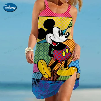 Šaty pre ženy 2023 Pláži Voľný čas Strán Disney Minnie Mickey Mouse Tlač móde Vysokej Šírka Šatka Šaty Lacné a lode