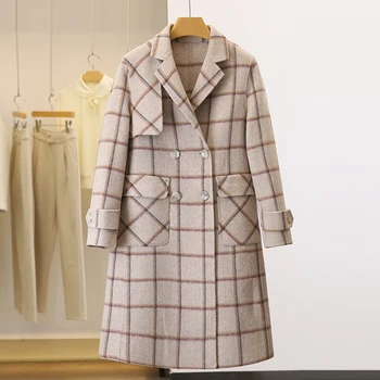 Ženské vlny kabát na jeseň zima dlhý kabát elegantné módne nové vlnené koberčeky coats