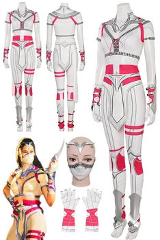 Ženy Veža Kitana Cosplay Fantasy Maska Jumsuit Celý Set Oblečenia Hra Mortal Kombat 2 Kostým Zamaskovať Halloween Roleplay Oblečenie